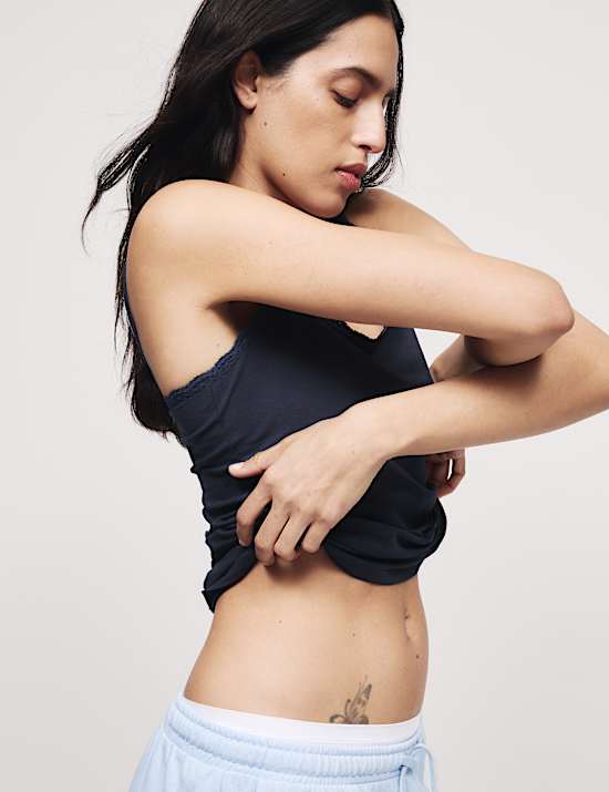 3pk Cotton Rich Lace Trim Vests