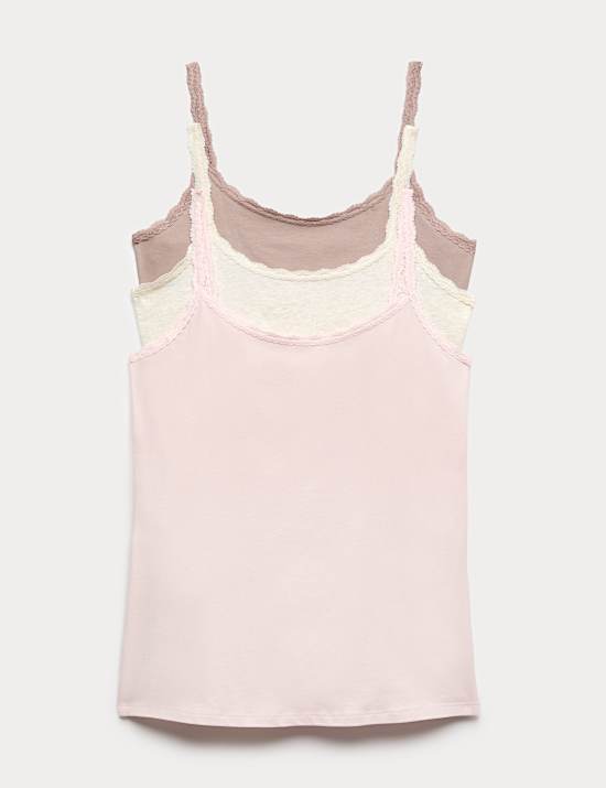 3pk Cotton Rich Lace Trim Vests