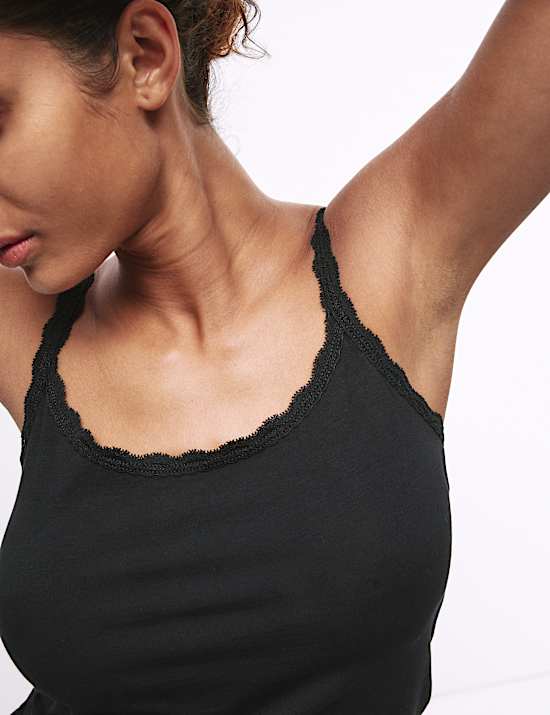 3pk Cotton Rich Lace Trim Vests