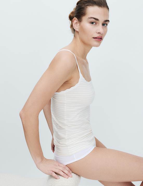 3pk Cotton Rich Lace Trim Vests