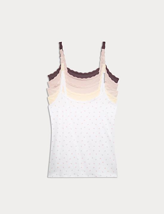 5 Pack Cotton Rich Lace Trim Vests