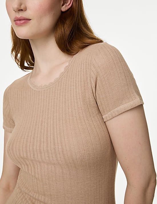 2pk Thermal Short Sleeve Pointelle Tops