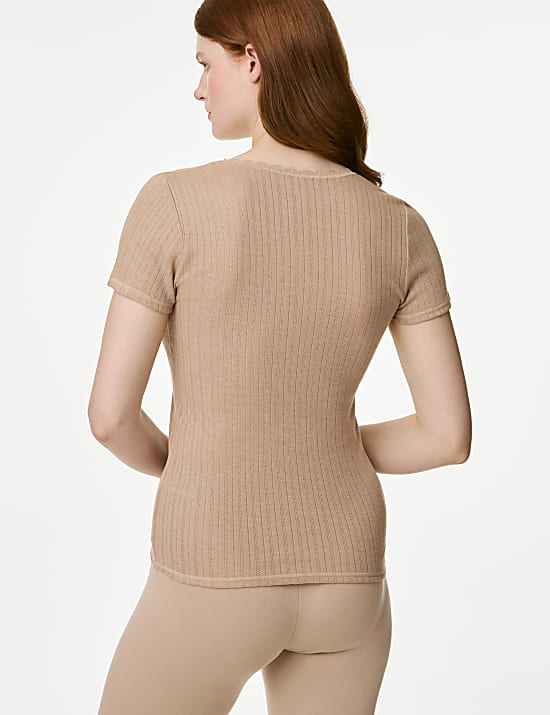 2pk Thermal Short Sleeve Pointelle Tops