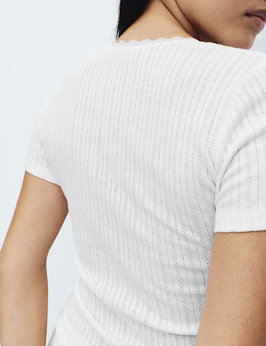 2pk Medium Warm Thermal Short Sleeve Pointelle Tops