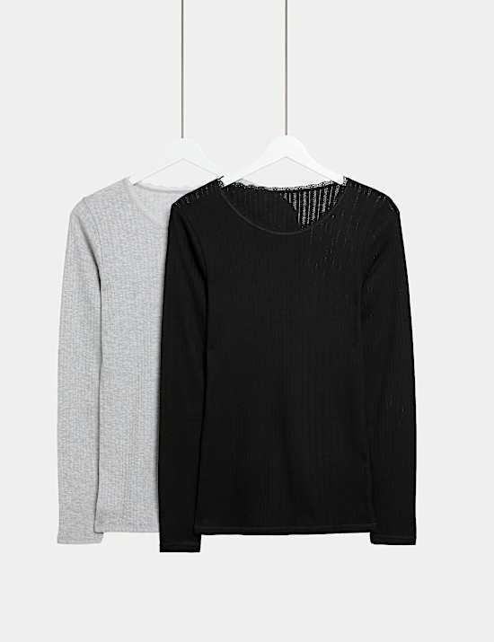 2pk Medium Warmth Pointelle Thermal Long Sleeve Tops