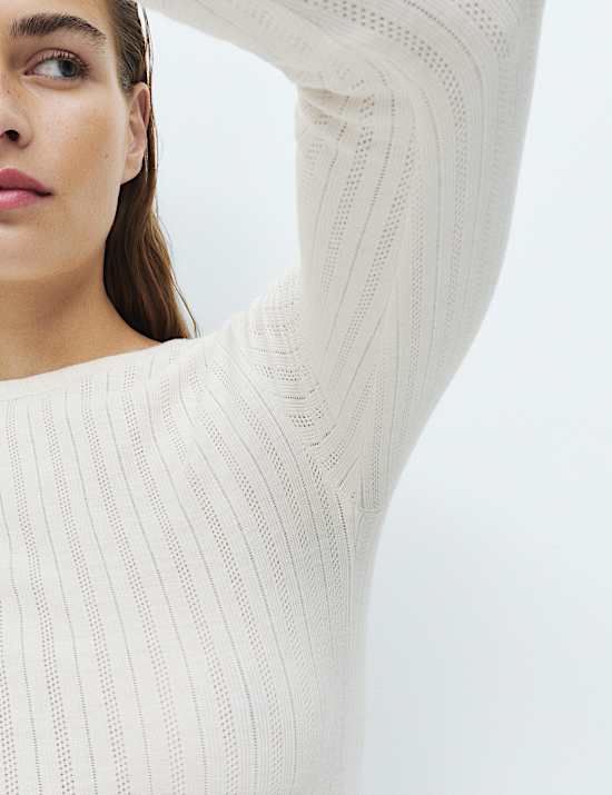 2pk Medium Warmth Pointelle Crew Neck Long Sleeve Tops