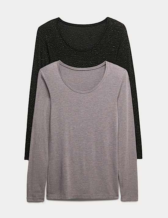 2pk Heatgen™ Light Sparkle Long Sleeve Tops