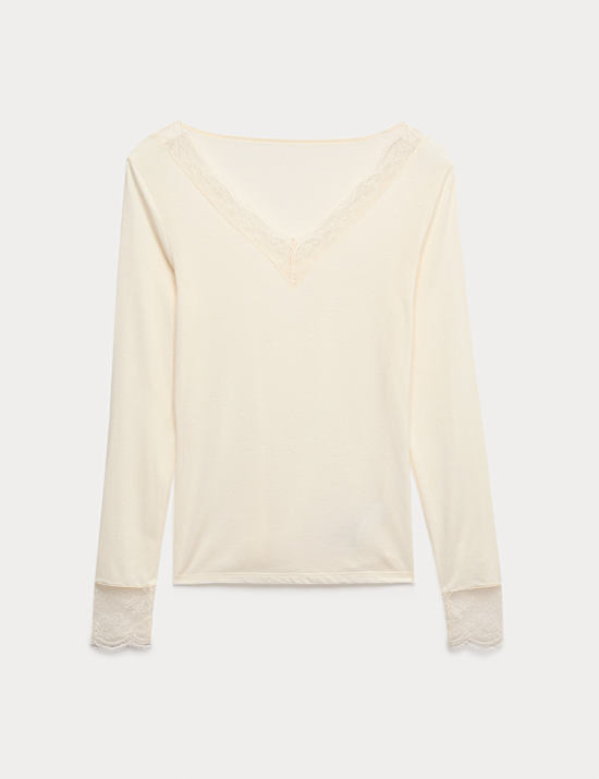 חולצת שרוול ארוך תרמית מבד עשיר במודל בשילוב קשמיר