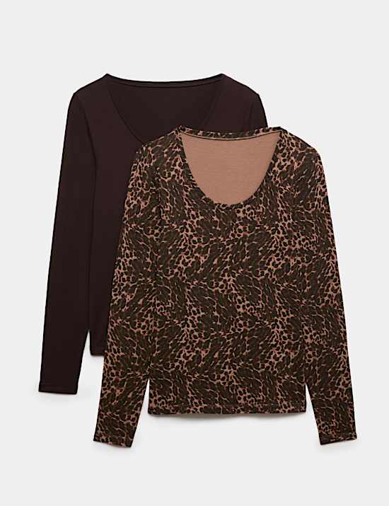 Lot de 2 tops thermiques Heatgen&trade; &agrave; d&eacute;collet&eacute; rond