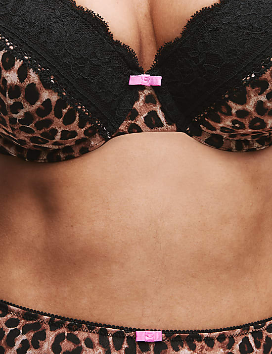 Printed Lace Trim Wired Full Cup Bra A-E