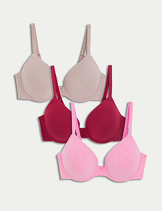 3pk Wired Plunge T-Shirt Bras A-E