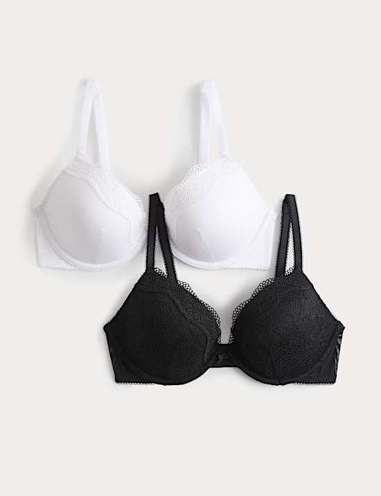 2 Pack Jasmine Lace Wired Plunge Bras (A-E)