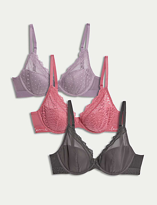 3er-Pack Plunge-BHs mit B&uuml;gel und Spitzenbesatz (A&ndash;E)