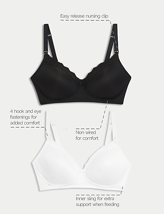 Lot de 2 soutiens-gorge de maternité et d’allaitement avec bordures en dentelle, bonnets B à G