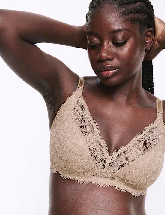 Soutien-gorge de maternité et allaitement sans armature orné de dentelle jasmin, bonnets B à H