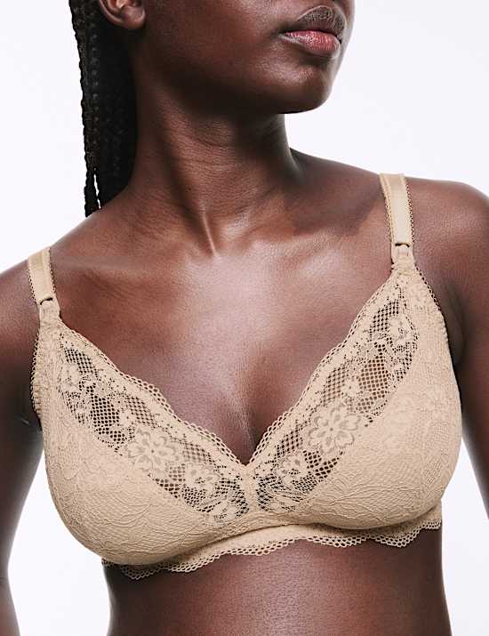 Soutien-gorge de maternité et allaitement sans armature orné de dentelle jasmin, bonnets B à H