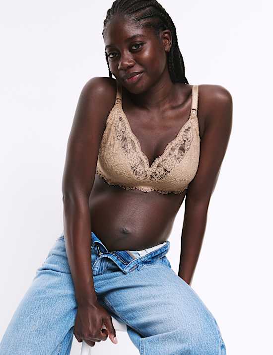 Soutien-gorge de maternité et allaitement sans armature orné de dentelle jasmin, bonnets B à H