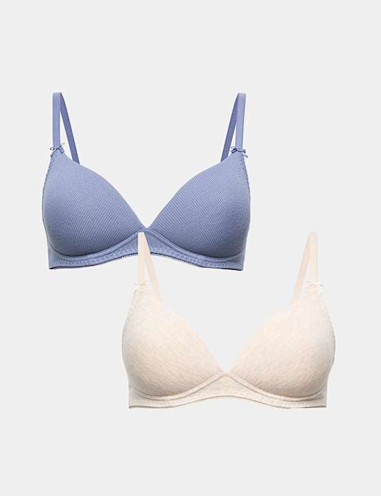 2 Pack Rib Non Wired Plunge Bras (A-E)