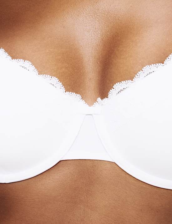 Lace Trim Wired Demi Cup Bra A-E