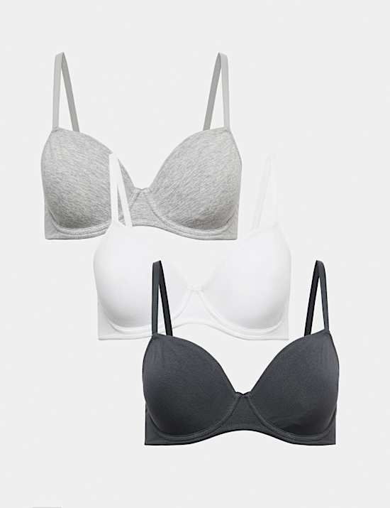 3 Pack Cotton Rich Wired Full Cup Bras A-E