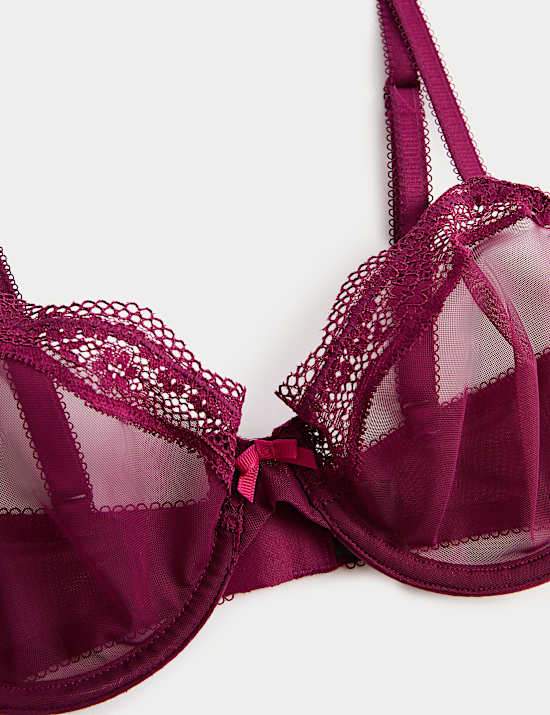 Jasmine Lace Sheer Wired Demi Cup Bra (A-E)