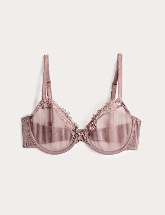 Jasmine Lace Sheer Wired Demi Cup Bra (A-E)