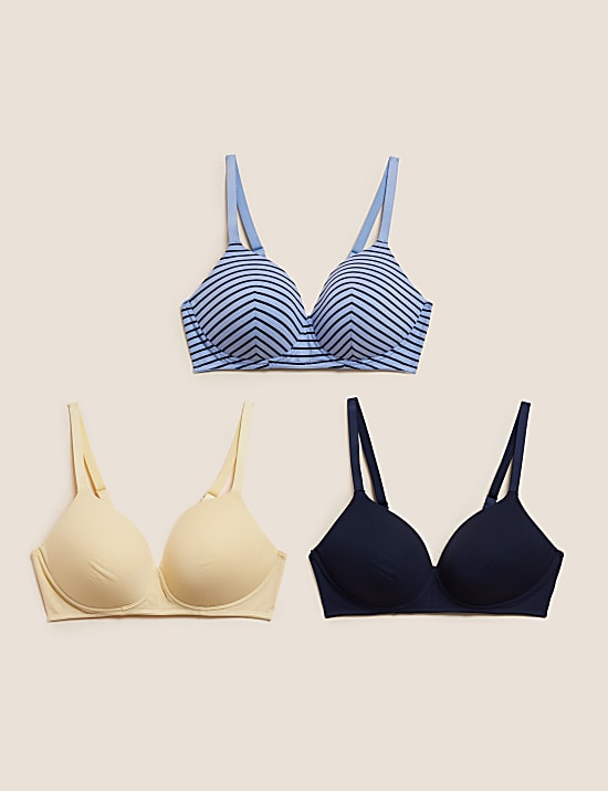 3pk Cotton Non Wired Full Cup T-Shirt Bra A-E