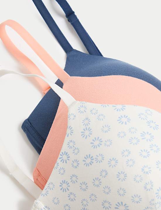 3pk Cotton Non Wired Full Cup T-Shirt Bra A-E