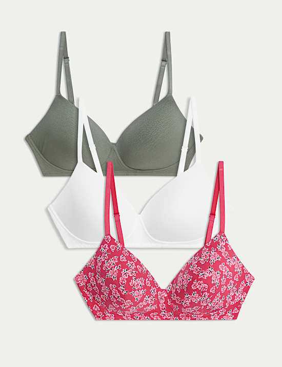 3pk Cotton Rich Non Wired T-Shirt Bras (A-E)