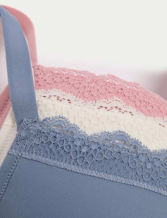 3pk Lace Trim Wired Extra Support Bras F-H