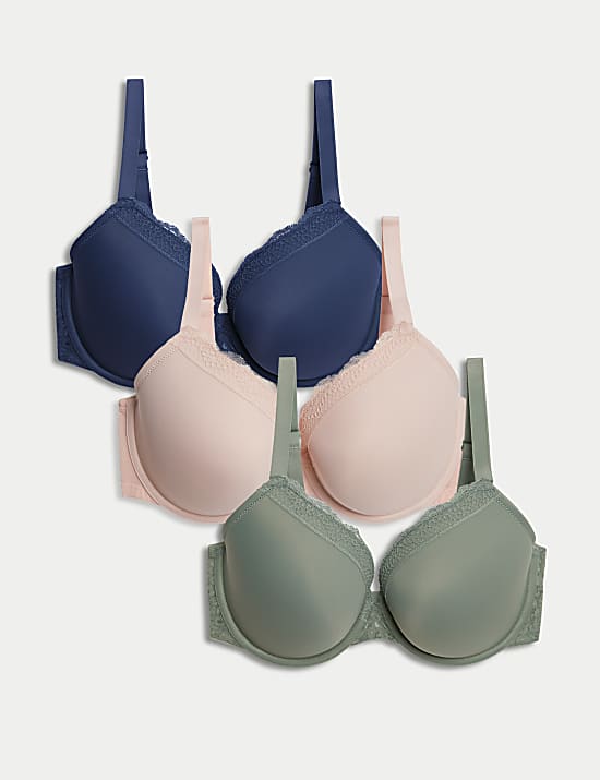 3pk Padded Wired Plunge Bras F-H