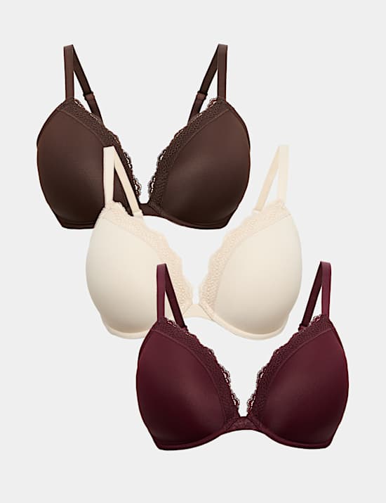 3pk Padded Wired Plunge Bras F-H