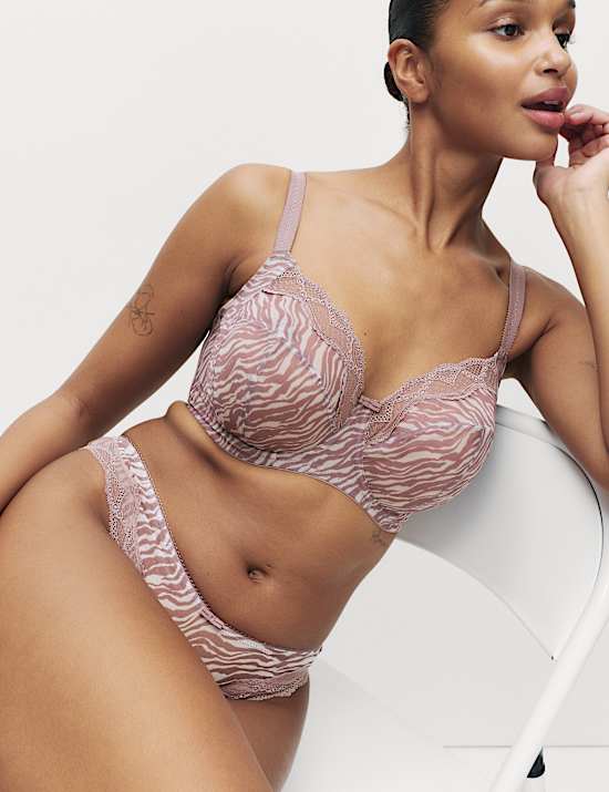 Printed Mesh Wired Extra Support Bra (F+)