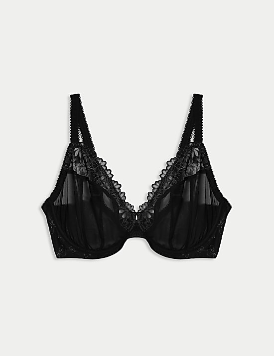 Daisy Embroidery Wired Plunge Bra F-H