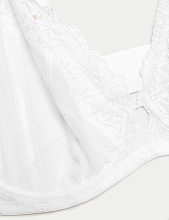 Daisy Embroidery Wired Plunge Bra F-H