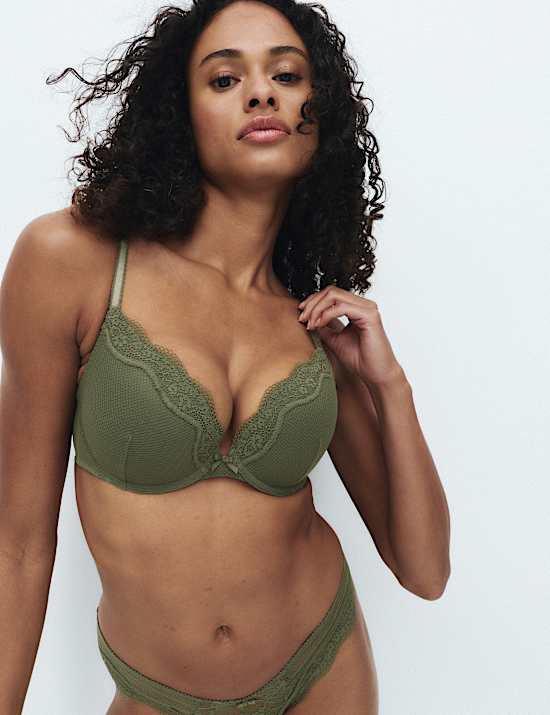 Jasmine Lace Wired Push Up Plunge Bra (A-E)