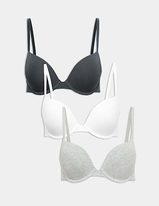 3pk Cotton Rich Wired Push-Up Bras A-E