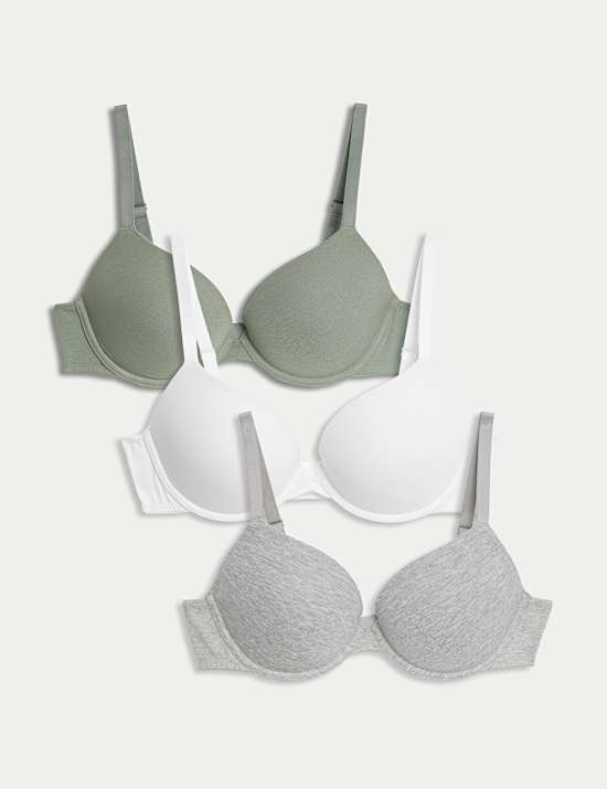 Lot de 3 soutiens-gorge push-up en coton à armatures, bonnets A à E