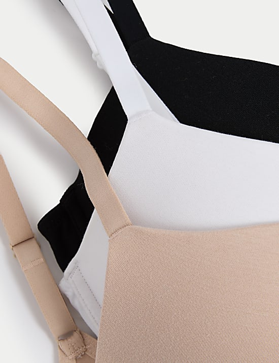 3pk Cotton Wired Push-Up Bras A-E