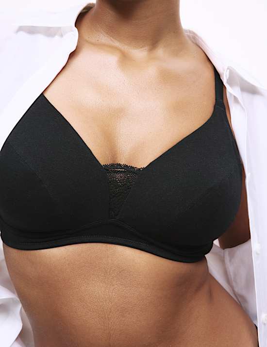 3pk Cotton & Lace Non Wired Full Cup Bras A-E