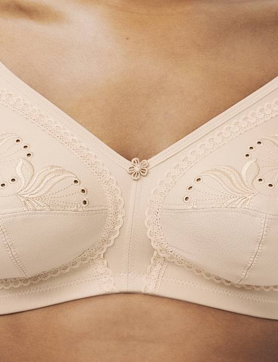 Geborduurde, volledig ondersteunende bh met hele cup (cupmaten A-K)