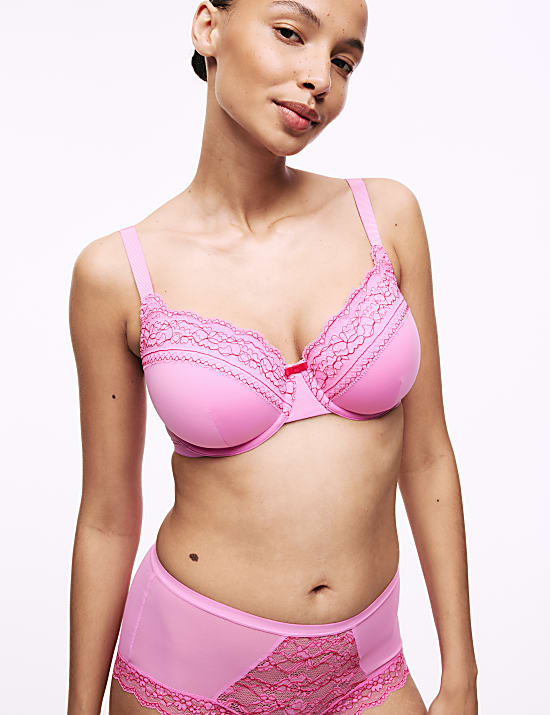 Lace Trim Padded Full Cup Wired Bra A-E