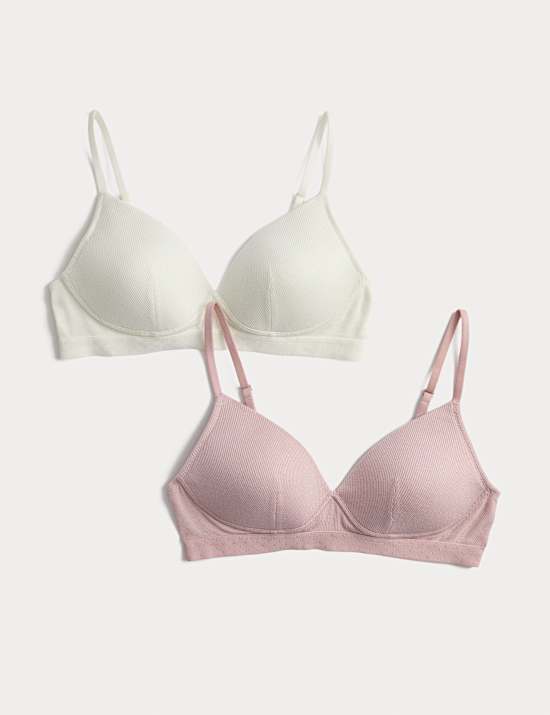 2pk Non Wired Cotton Rich Ribbed First Bras AA-D