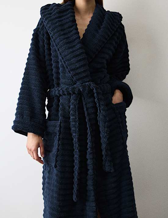 Pure Cotton Towelling Ribbed Dressing Gown