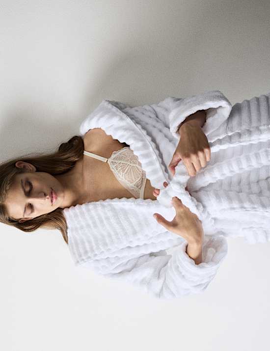 Pure Cotton Towelling Ribbed Dressing Gown