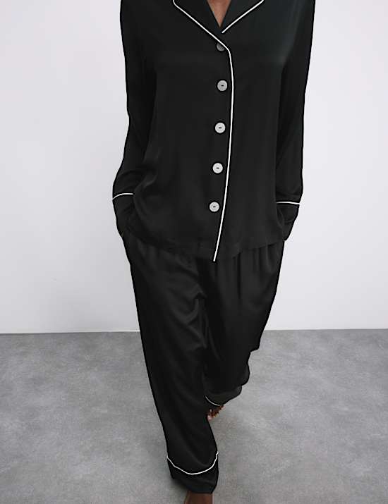 Conjunto de pijama con solapa de satén