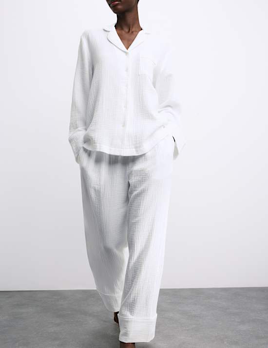 Ensemble pyjama en mousseline 100 % coton à revers