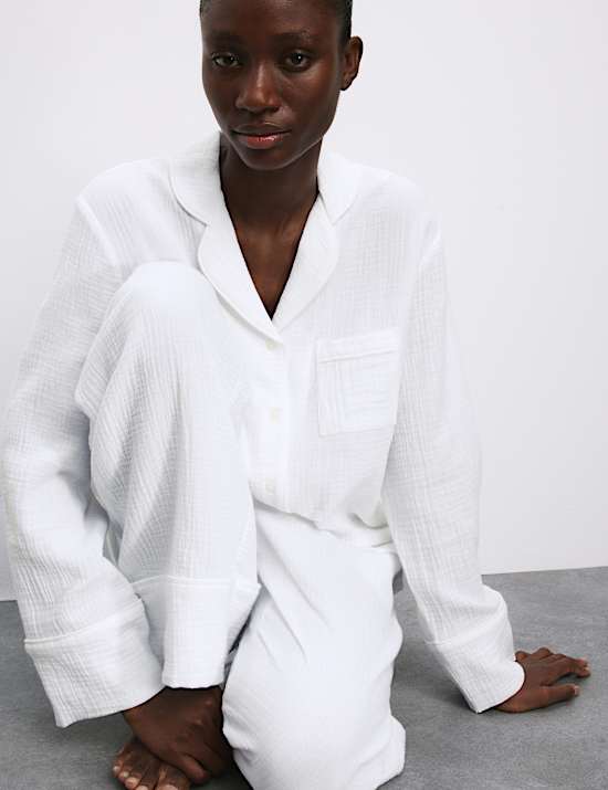 Ensemble pyjama en mousseline 100 % coton à revers