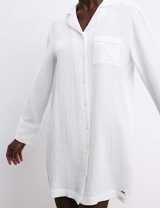 Chemise de nuit en mousseline 100 % coton texturé