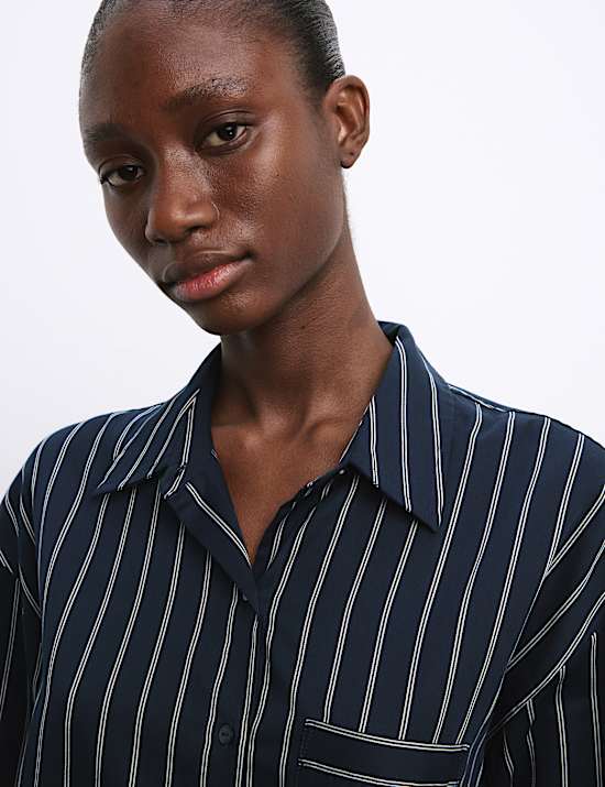 Chemise de nuit 100 % coton à rayures